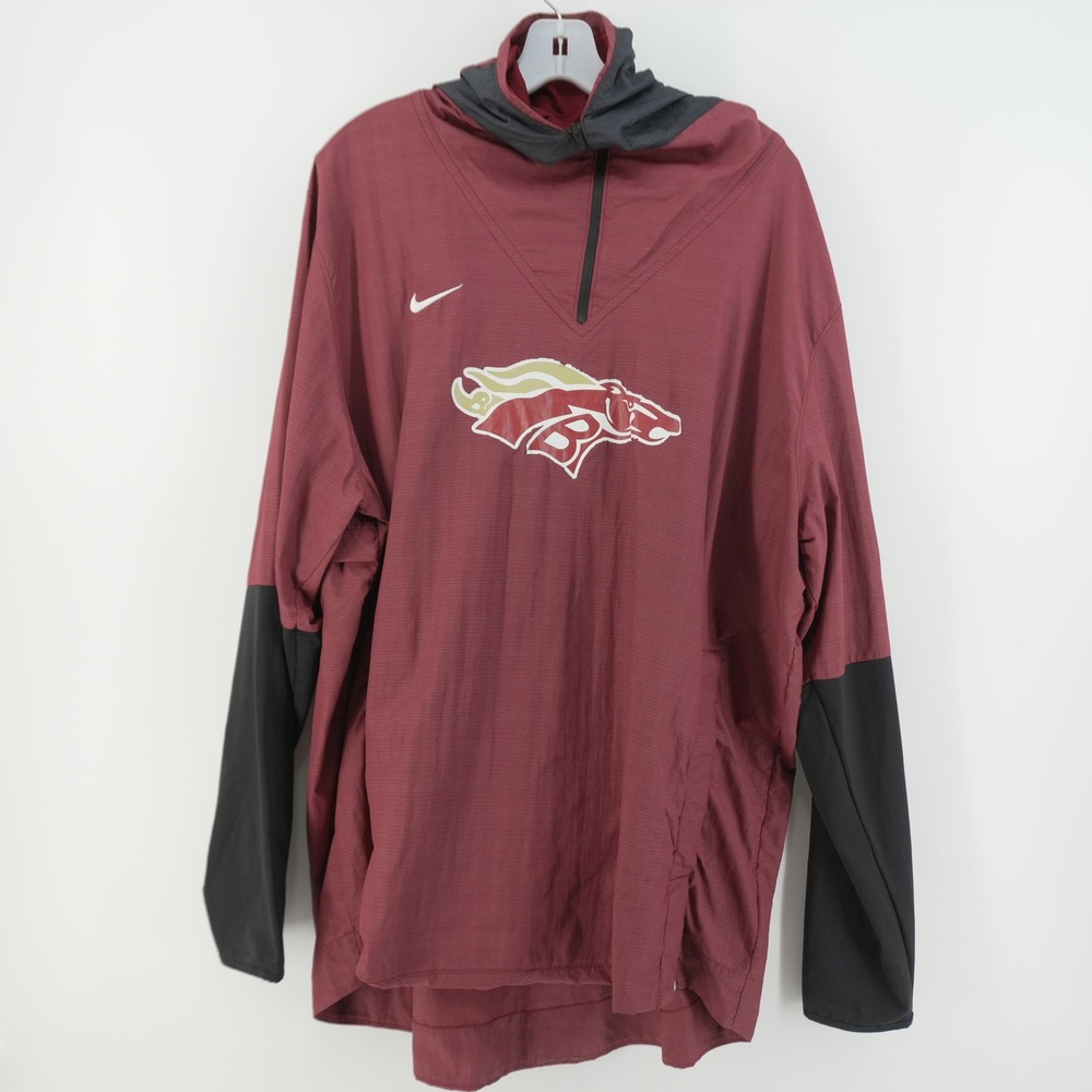 Nike Windbreaker Mens XXL Maroon Boise State Broncos 1/4 Zip Hooded Jacket